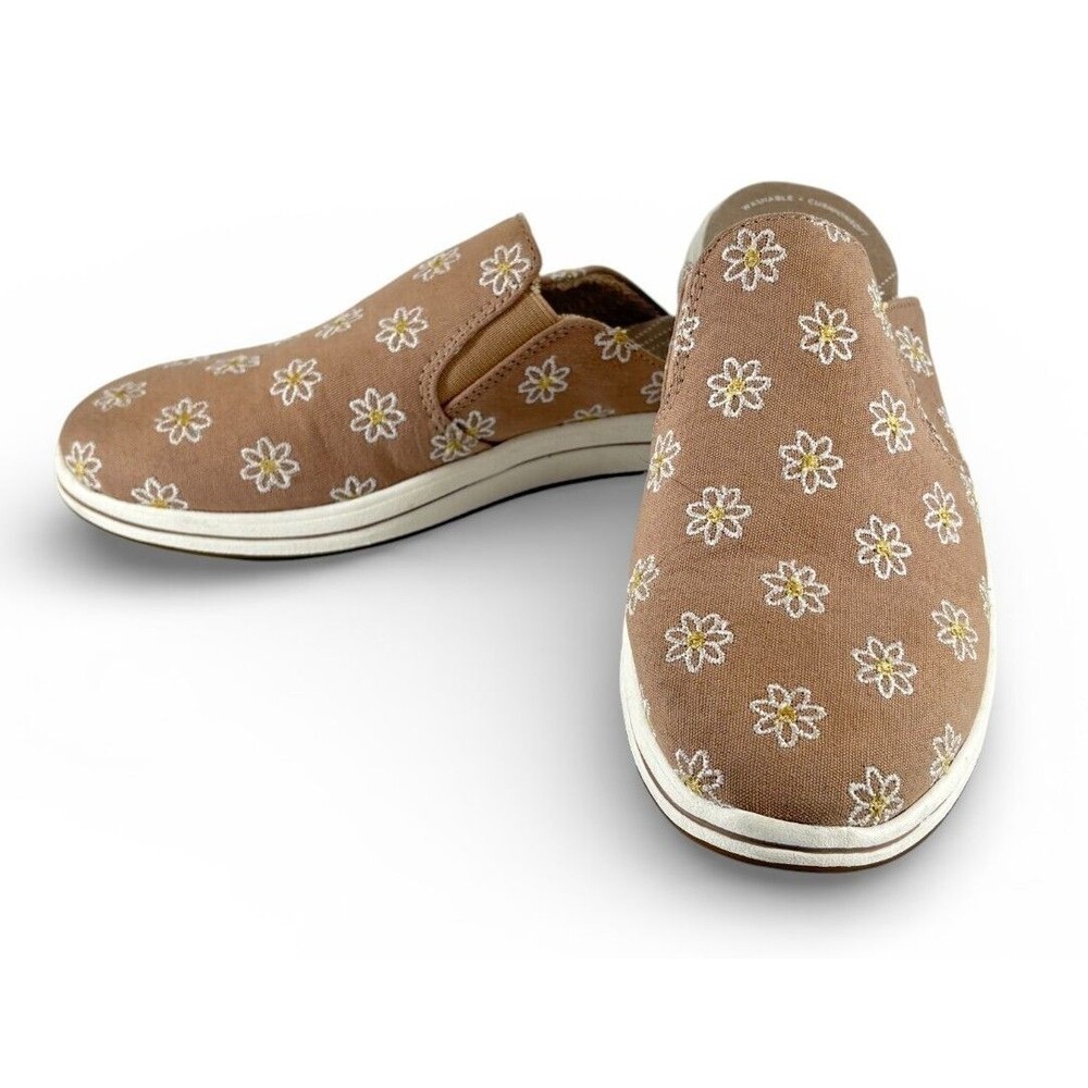 Clarks Cloudsteppers Breeze Shore Slip On Comfort Mules 8 Taupe Floral Stretchy